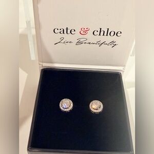 cate & chloe Silver Crystal Halo Stud Earrings - Clear